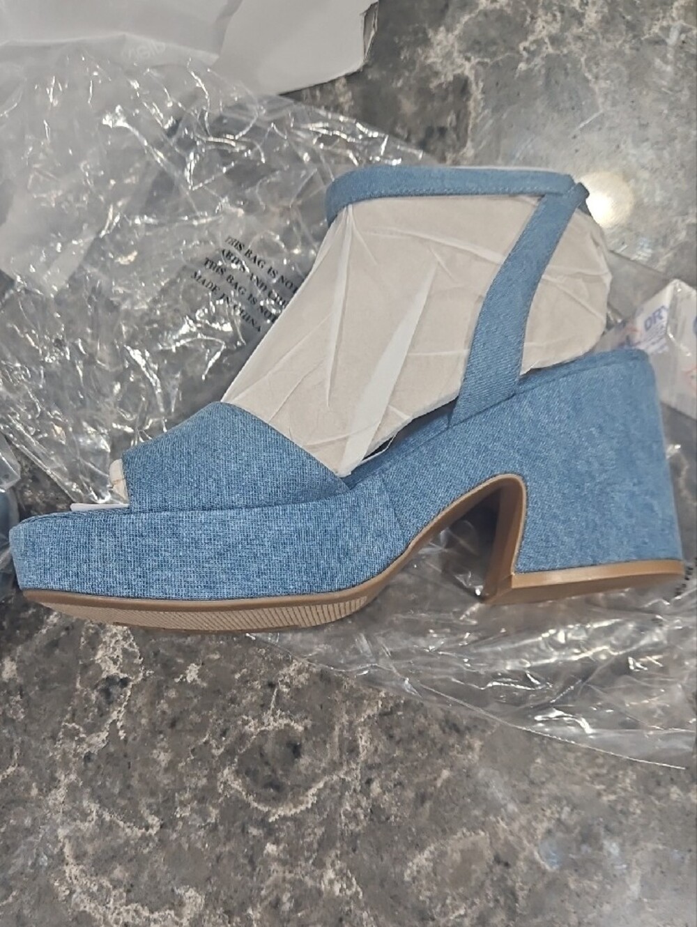 Calvin Klein Light Blue Denim Platform Sandals - Picture 2 of 10